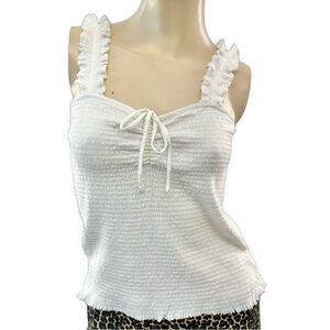 Nation LTD- Shirred White Peasant Ruffled Tank Top- S